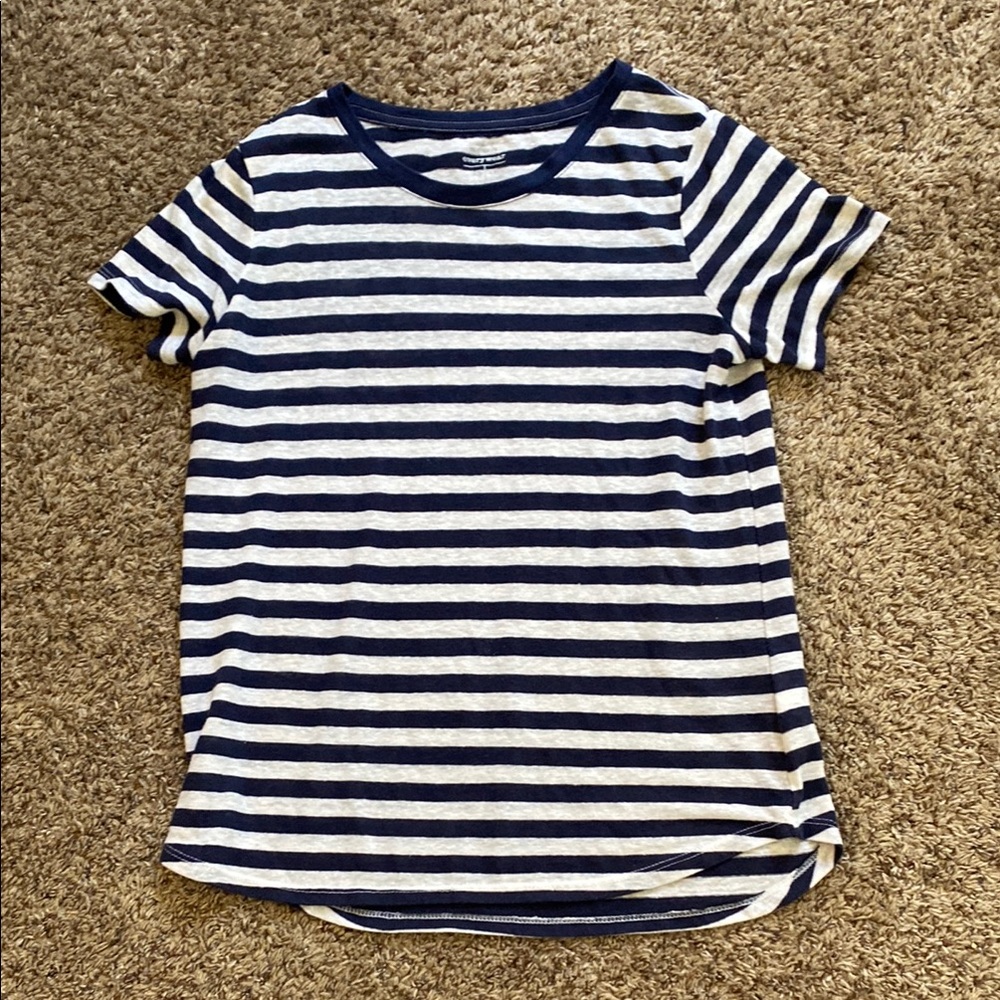 Old Navy Blue and White Striped Short Sleeve Tee